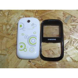 Capa Frontal & Frame & Tampa de Bateria Branca C/ Desenhos Usada Samsung B3210
