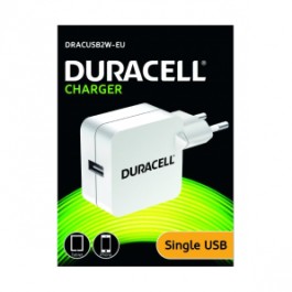 Carregador USB 2.4A fast charger branco para Smartphone e Tablet DURACUSB2W-EU