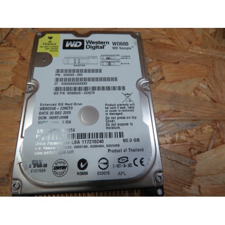 Disco Rigido 60Gb Western Digital WD600 IDE 2.5 Recondicionado Ref: WD600UE-22HCT0