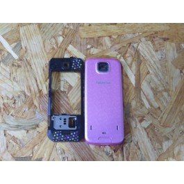 Tampa de Bateria & Middle Cover Rosa Nokia 7310sn Original Ref: 0254572 / 0252416