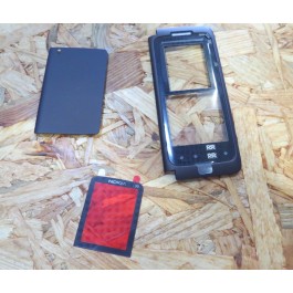 Capa Frontal & Lente & Tampa de Bateria Castanho Nokia E90 Original