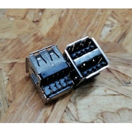 Conector de USB Duplo C/ Ligação em Baixo C/ Tamanho A: 14 mm L: 13 mm C:17 mm P:8 Ref: 39