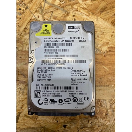 Disco Rigido 250Gb Western Digital WD2500BEVT SATA 2.5 Recondicionado Ref: WD2500BEVT-60ZCT1