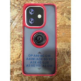 Capa de Silicone Vermelha e Transparente C/ Suporte Oppo A40 4G / Oppo A40M / Oppo A3X 5G / Oppo A3X 4G / Oppo A3 5G / Oppo A3
