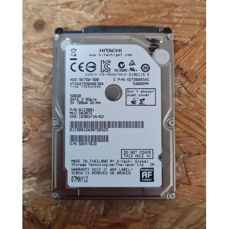 Disco Rigido 500GB Hitachi SATA 2.5 Recondicionado Ref: HTS547550A9E384