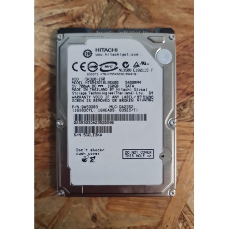 Disco Rigido 160Gb Hitachi SATA 2.5 Recondicionado Ref: HTS543216L9SA00