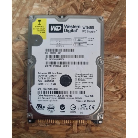 Disco Rigido 40GB WD IDE 2.5 Recondicionado Ref: WD400UE-22HCT0