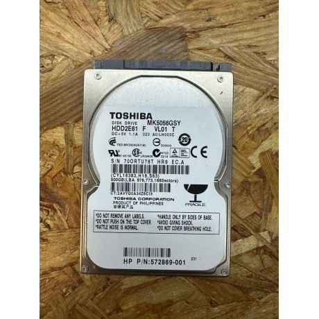 Disco Rigido 500Gb Toshiba SATA 2.5 Recondicionado Ref: MK5056GSY