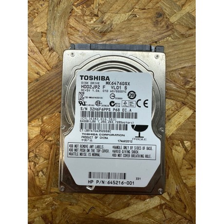 Disco Rigido 640Gb Toshiba SATA 2.5 Recondicionado Ref: MK6476GSX