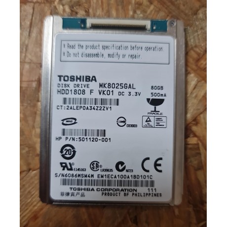 Disco Rigido 80GB Toshiba IDE 1.8 Recondicionado Ref: MK8025GAL