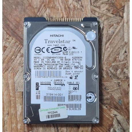 Disco Rigido 40GB Hitachi IDE 2.5 Recondicionado Ref: IC25N040ATCS04-0