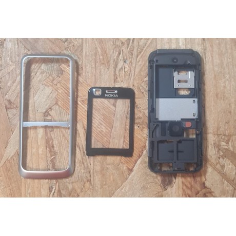 Capa Frontal & Lente & Middle Cover Cinzento Nokia 6120c Original